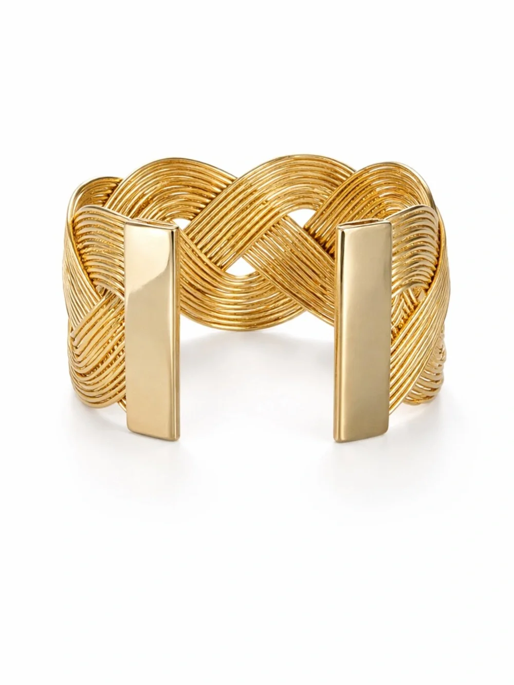 Gold Tone Wide Cuff Bracelet Statement‎ Braided Design Open Adjustable Fashion